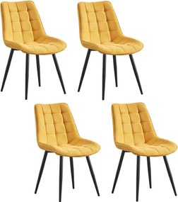 Zestaw krzeseł 4 szt. - tkanina i czarny metal - żółty - MARGO