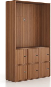 Szafka biurowa FRAME, 6x drzwi, z wnęką, 1299 x 450 x 2162 mm, mechaniczny zamek szyfrowy, orzech