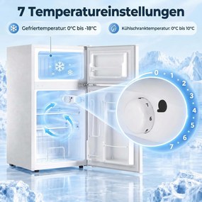 HOMCOM Mini lodówka z zamrażalnikiem 2-drzwiowa z regulowanym termostatem mała lodówka na napoje 90 l biały | Aosom PL