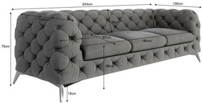 Szara aksamitna sofa 243 cm Chelsea – Ropez