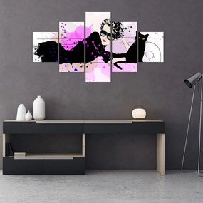 Obraz - Kobieta z czarnym kotem (125x70 cm)