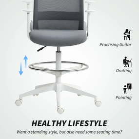 HOMCOM Krzesło biurowe, obrotowe, na kółkach, z oparciem z siatki, poduszką piankową, Szare