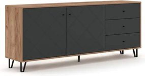Komoda Dwudrzwiowa z Szufladami BACARDI 183 cm Dąb Craft Tobacco/Grafit Loft
