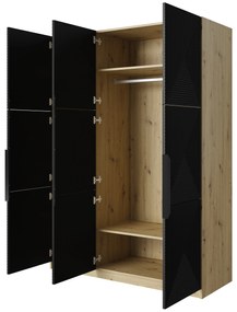 Szafa Asha 150 cm z metalowymi uchwytami - artisan / czarny mat / czarne uchwyty
