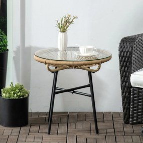 Outsunny Stolik Ogrodowy Boho PE-Rattan Hartowane Szkło Beżowy Odporność na Warunki Atmosferyczne | Aosom PL