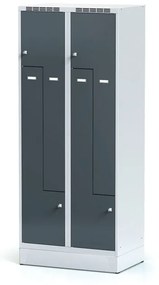 Alfa 3 Metalowa szafka ubraniowa Z na cokole, 4-drzwiowa, 1920 x 800 x 500 mm, zamek obrotowy, drzwi ciemnoszare