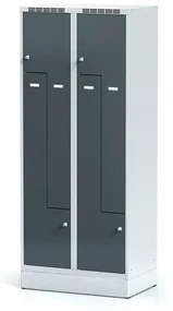 Alfa 3 Metalowa szafka ubraniowa Z na cokole, 4-drzwiowa, 1920 x 800 x 500 mm, zamek obrotowy, drzwi ciemnoszare