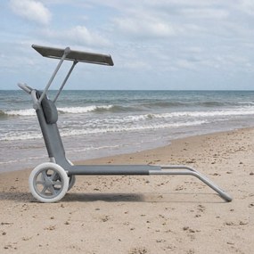 Leżak plażowy Solmare z daszkiem i kołami - składany leżak ogrodowy, ciemnoszary