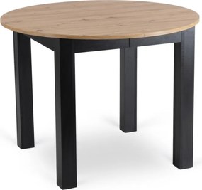 Zestaw Stół Okrągły Rozkładany HARRY 102-142 cm Dąb Artisan/Czarny i 4 Krzesła Tapicerowane ROBIN 2 Szare Nowoczesne