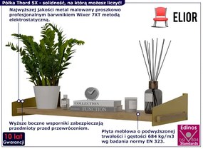 Minimalistyczna półka ścienna złoty + dąb artisan Hermos