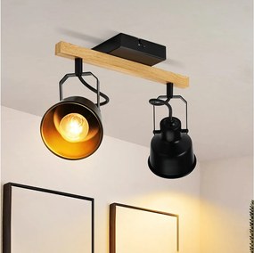 NETTLIFE Reflektor sufitowy 2 płomienie 350° Regulowany Vintage Gniazdo E14 Wysokiej jakości design w drewnie o usłojeniu