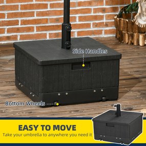 Outsunny Stojak pod parasol 3 w 1, Stolik boczny, Skrzynka na kwiaty, do 80 kg piasku, odporny na warunki pogodowe, Czarny