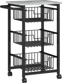 HOMCOM 3-poziomowy wózek kuchenny na kółkach, mobilny wózek do serwowania, wózek kuchenny z 3 stalowymi koszami, wózek do serwowania