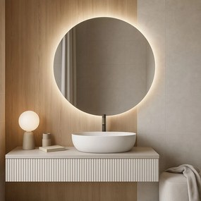 Lustro okrągłe  wiszące podświetlane bezramowe oszlifowane MOON LED | Różne rozmiary | Różne kolory : Kolor tafli szkła - Grafit, Średnica - 60 cm