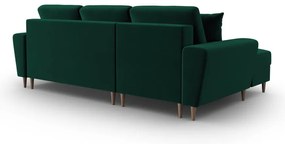Zielony aksamitny rozkładany/ze schowkiem narożnik (lewostronny/z szezlongiem) Kyoto – Cosmopolitan Design