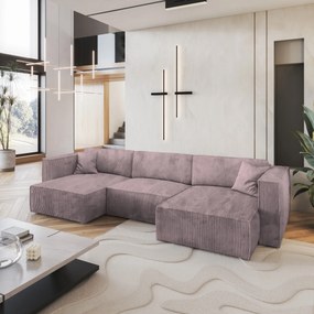 Masseno Narożnik SARMO z funkcją spania i pojemnikiem na pościel Narozniki U, Rozkładana sofa - Wrzosowy, POSO 130
