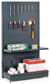 Regał sklepowy jednostronny, ścianki perforowane, 1600 x 1000 x 450 mm, dodatkowy, antracyt