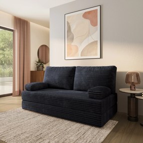 Masseno Sofa piankowa SILAR z funkcją spania, Kanapa z pianki do salonu, Bezmontażowa, Tkanina sztruksowa – Czarny TILIA 100