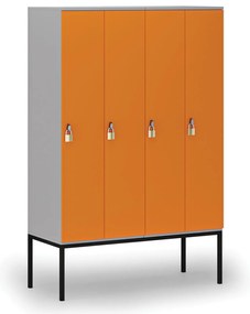 Drewniana szafa ubraniowa S4 z podstawą, 4-drzwiowa, 1871 x 1200 x 500 mm, demontaż, zamek obrotowy, szary/pomarańczowy