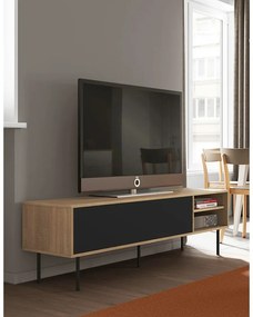 Czarna szafka pod TV w dekorze dębu 165x40 cm Ampère – TemaHome