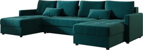 PROMOCJA Rozkładany narożnik w kształcie U VENORIA 285x146 cm, naftowa + 2 poduszki GRATIS II jakość