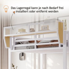 Łóżko piętrowe dla dzieci - 90 x 200 cm - ze schodkami do przechowywania + szafa - MDF + Metal - białe