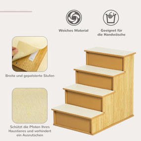 PawHut Drabina dla zwierząt, 4-stopniowa dla psów/kotów, Krótki plusz, do 30 kg, 40 x 59 x 54,2 cm, Naturalna