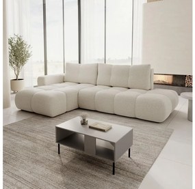 Narożnik rozkładany tapicerowany ALMADA w układzie L, lewy, jasnobeżowy, z pojemnikiem na pościel