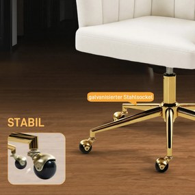 HOMCOM Fotel biurowy w aksamitnym stylu, wypełnienie piankowe, regulowany wysokościowo, na kółkach, stalowa podstawa, kremowy | Aosom PL