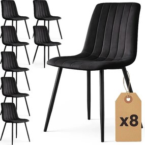 8x Welurowe krzesło tapicerowane pikowane Czarne LIVO Czarne nogi