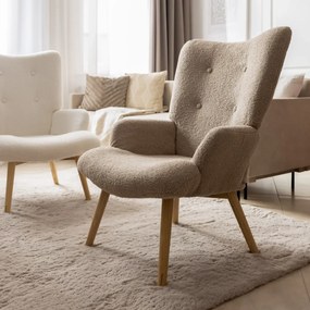 Fotel tapicerowany MOSS w tkaninie TEDDY BOUCLÉ beżowy HOMLA