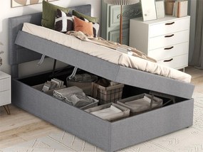 Łóżko z materacem na stelażu - 90x200 cm - tkanina lniana - Szary