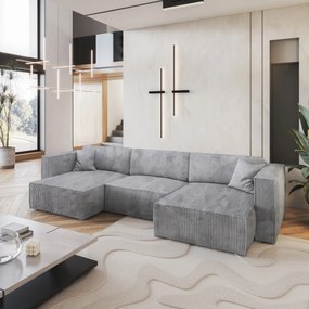 Masseno Narożnik SARMO z funkcją spania i pojemnikiem na pościel Narozniki U, Rozkładana sofa - Jasnoszary, POSO 55