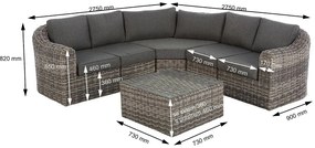 Rattanowy zestaw modułowy BORNEO LUXURY dla 8 osób (szary)