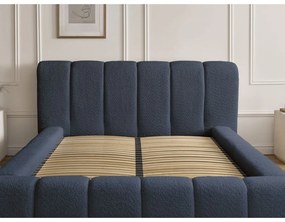 Ciemnoniebieskie tapicerowane łóżko dwuosobowe ze schowkiem i stelażem 140x190 cm Denali – Bobochic Paris