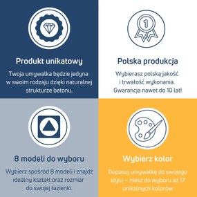 Umywalka betonowa wisząca / nablatowa prostokątna bez otworu na baterię 65 x 30 cm z półką ZALM | różne kolory : Kolor - Brązowy, Typ montażu - nablatowa