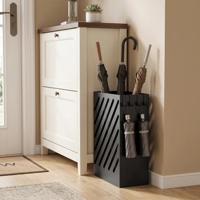 HOMCOM Stojak na parasole z miską ociekową, 4 haczyki, stal, 28D x 14S x 41W cm, Czarny | Aosom PL