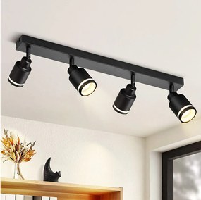 NETTLIFE Nowoczesna czarna lampa sufitowa: 4 regulowane metalowe punkty sufitowe, lampa sufitowa GU10, do sypialni, jadalni, bez żarówki