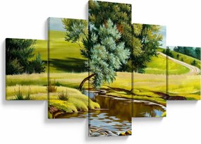 Obraz - rzeka między łąkami, obraz olejny (125x70 cm)