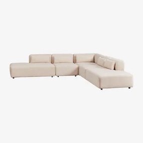 Sofa Modułowy Narożny 5-częściowy Z Podwójnym Szezlongiem Fogler Tkanina Baranek Boucle Kremowy Beż - Sklum
