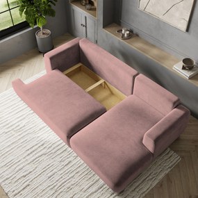 Masseno Narożnik SENTI z funkcją spania i pojemnikiem na pościel Narozniki L, Rozkładana sofa - Pudrowy róż, KRONOS 27
