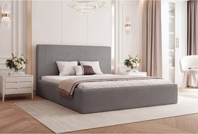 BESILIO Łóżko do sypialni 160x200 Vienna - Łóżko z pojemnikiem, łóżko slim, stelaż listwowy - Tkanina sztuks - Szary