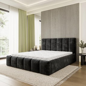 Masseno Łóżko Tapicerowane ATTORA z pojemnikiem na pościel 120x200 cm - Czarny, LUMO 80