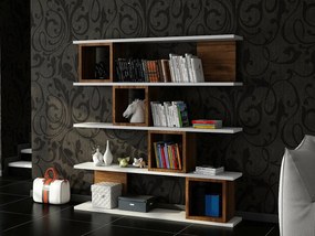 Nowoczesna półka ścienna – 120 x 119,9 x 19,5 cm – kolor biały i orzechowy – płyta wiórowa pokryta melaminą