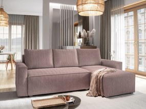 Masseno Narożnik POTARO z funkcją spania i pojemnikiem na pościel Narozniki L, Rozkładana sofa - Wrzosowy, POSO 130