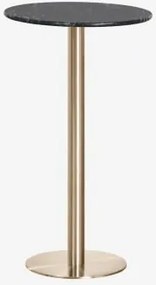 Wysoki, Okrągły Stolik Barowy Ø60 Cm Z Naturalnego Kamienia Xiren Zielony Marmur Big Flower - Szczotkowane Złoto - Sklum
