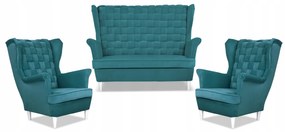 Zestaw wypoczynkowy Carol sofa fotele paski Family Meble turkusowy