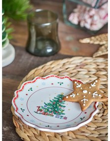 Czerwono-kremowy ceramiczny talerz do serwowania ze świątecznym motywem ø 17 cm Naive – Bloomingville