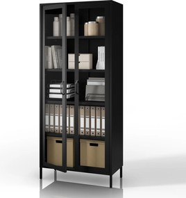 Witryna szklana do salonu metalowa czarna ANGELO Modern 800 x 1850 x 450 mm