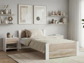 Łóżko IKAROS DOUBLE 80 x 200 cm, białe/dąb sonoma Stelaż: Ze stelażem listwowym rolowanym, Materac: Materac Coco Maxi 20 cm